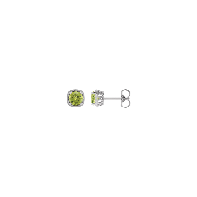 Round Peridot Beaded Cushion Setting Earrings