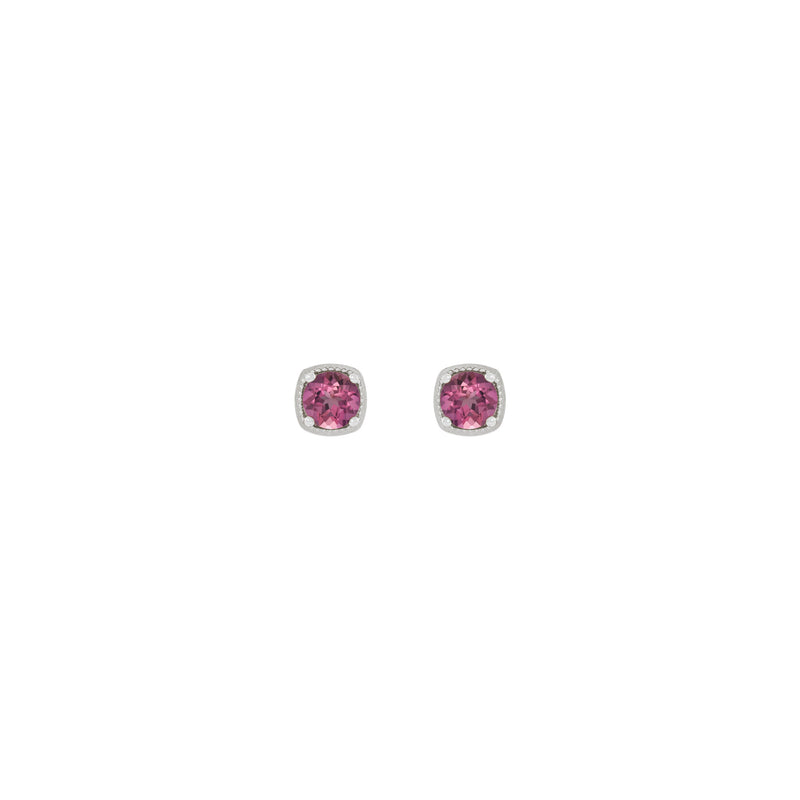 Round Pink Tourmaline Beaded Cushion Setting Earrings