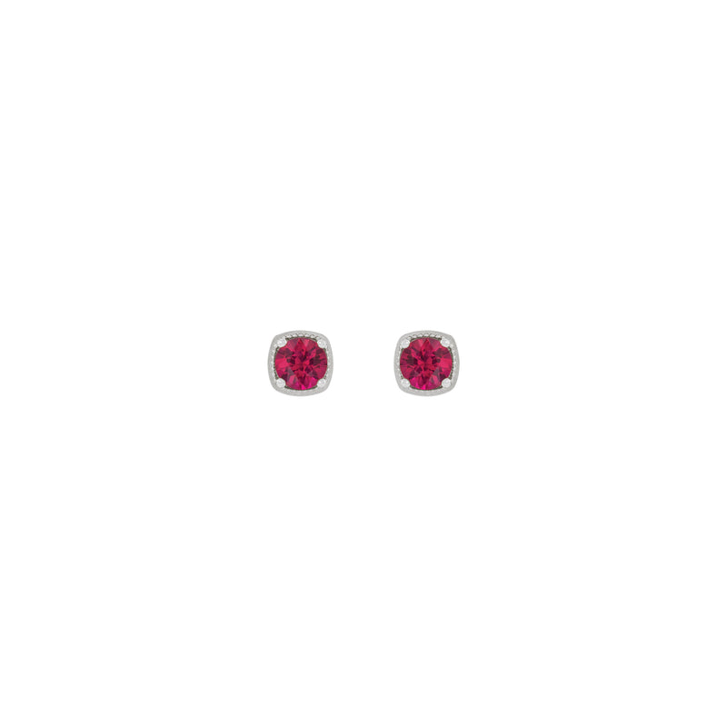 Round Ruby Beaded Cushion Setting Earrings