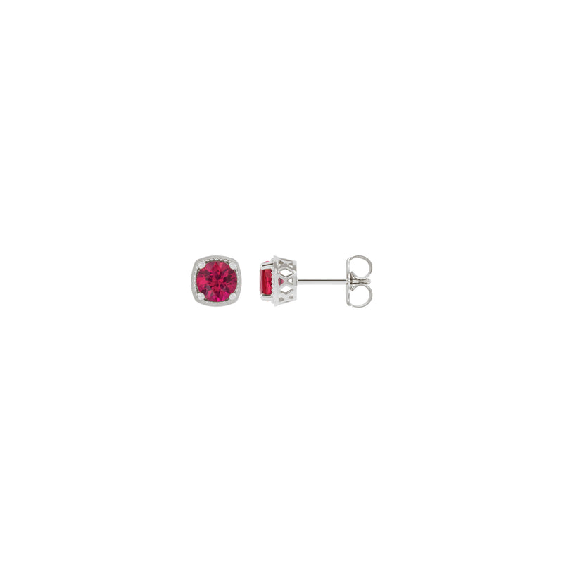 Round Ruby Beaded Cushion Setting Earrings