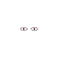 Ruby and White Sapphire Evil Eye Stud Earrings