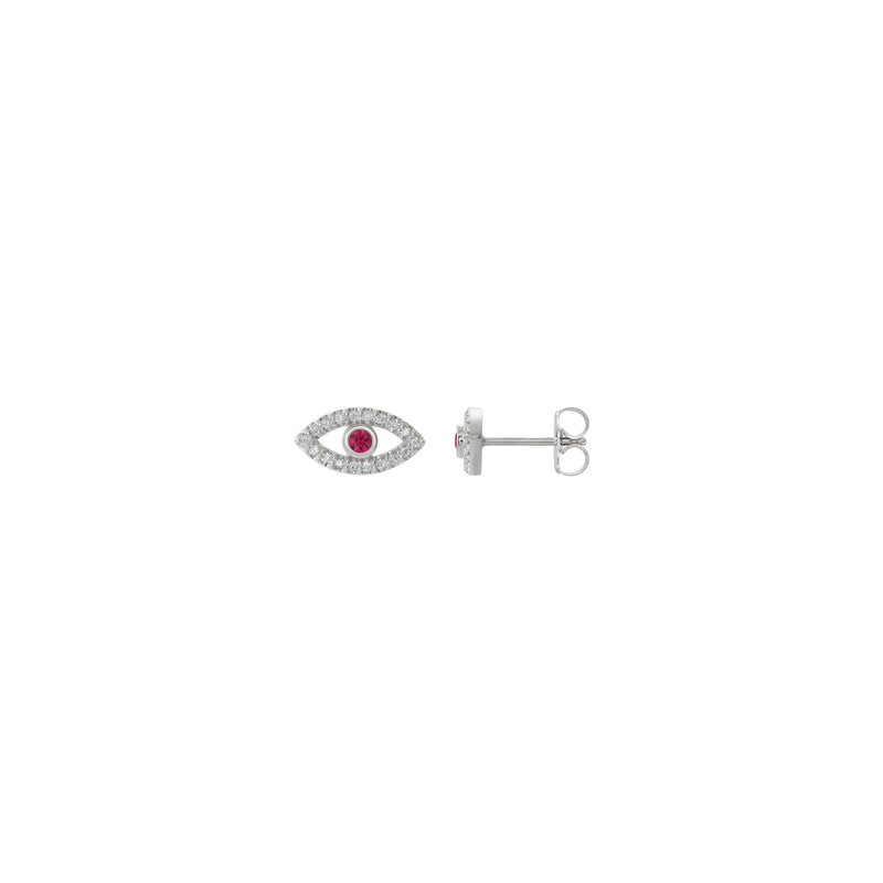 Ruby and White Sapphire Evil Eye Stud Earrings