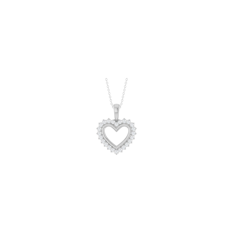 White Diamond Halo Heart Outline Necklace