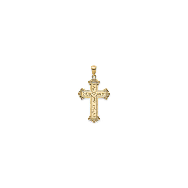 2D Filigree Center Block Cross Pendant (14K)