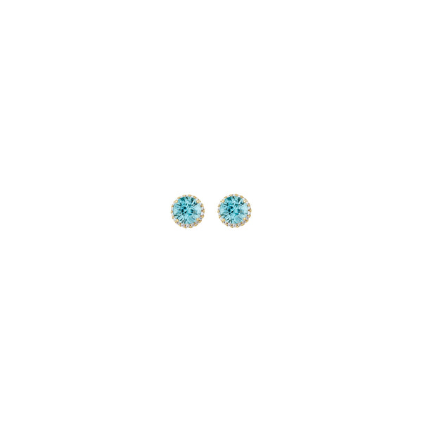 3.5 mm Round Blue Zircon and Diamond Halo Stud Earrings