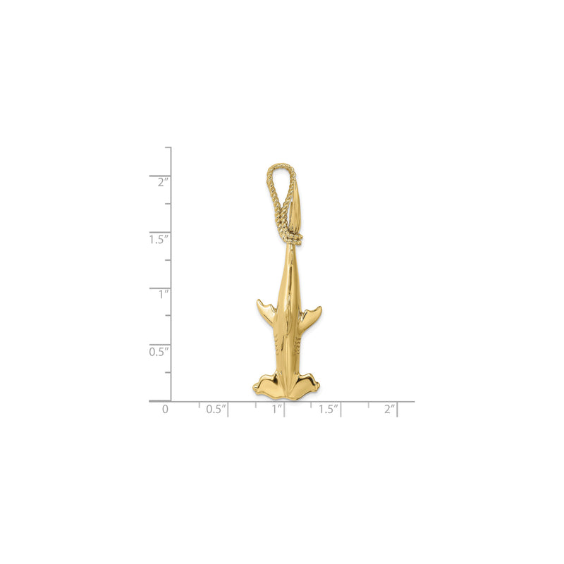 3-D Hammerhead Shark with Rope Pendant (14K)