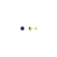 3.5 mm Round Blue Sapphire and Diamond Halo Stud Earrings