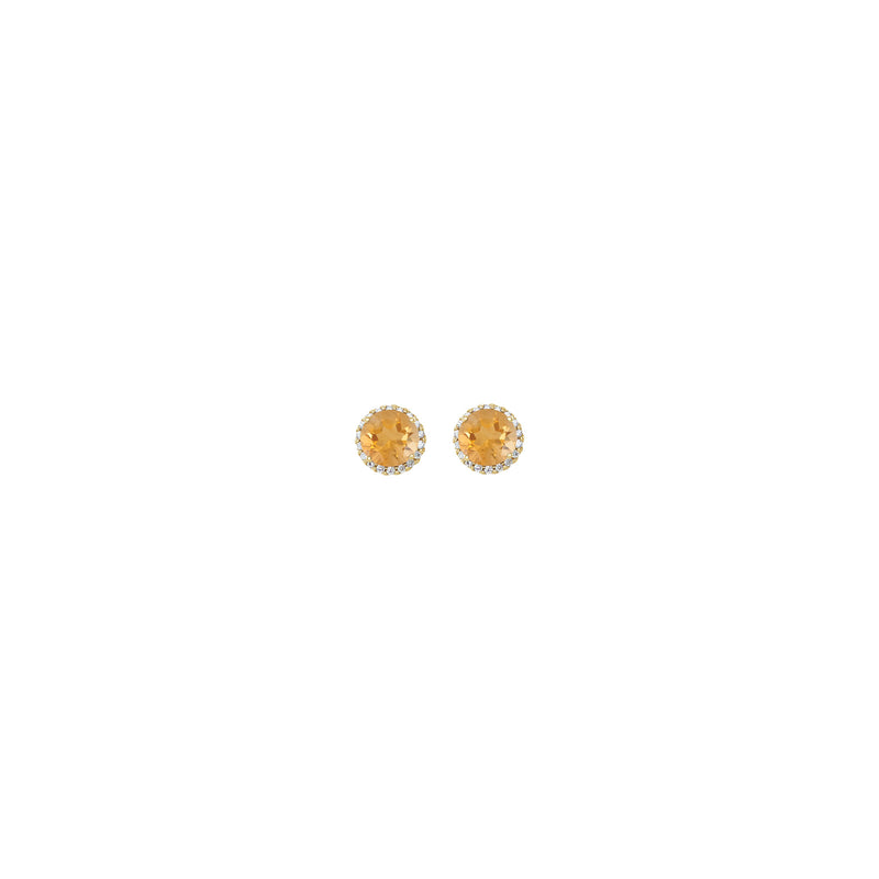 3.5 mm Round Citrine and Diamond Halo Stud Earrings