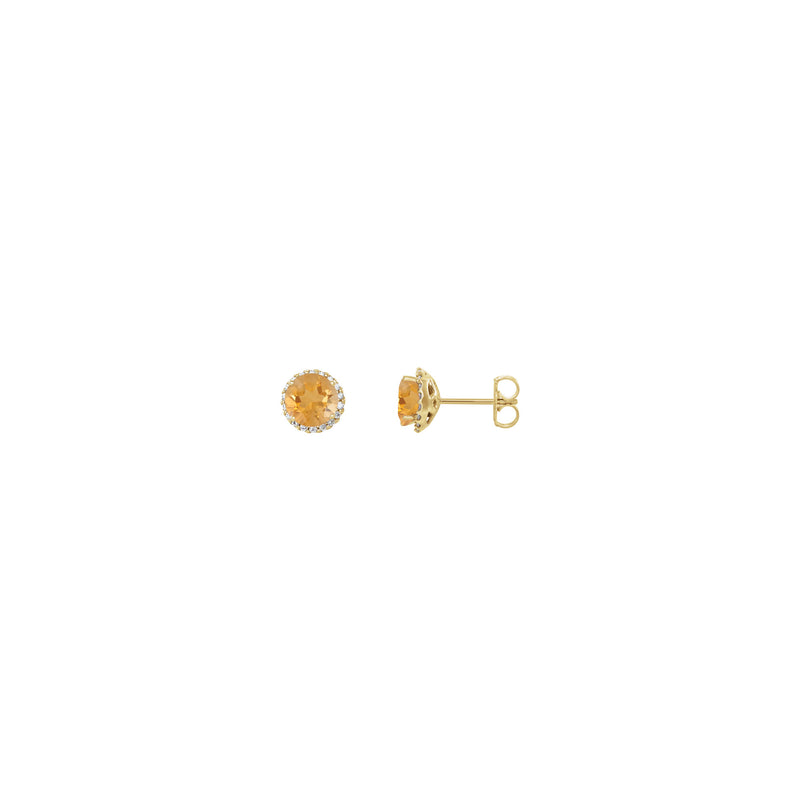 3.5 mm Round Citrine and Diamond Halo Stud Earrings