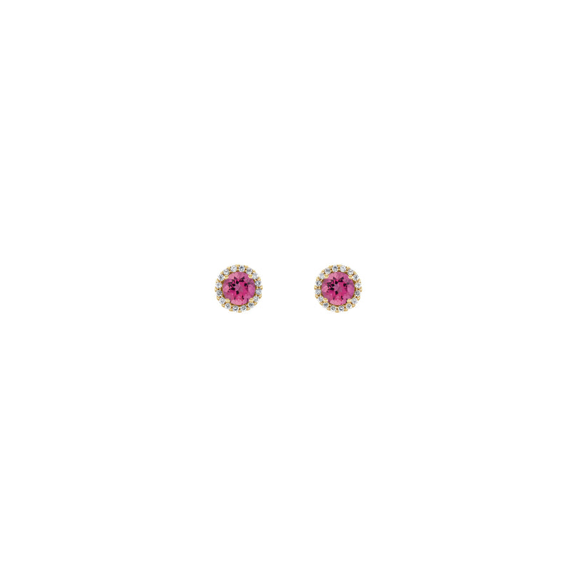 3.5 mm Round Pink Tourmaline and Diamond Halo Stud Earrings