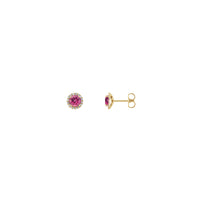 3.5 mm Round Pink Tourmaline and Diamond Halo Stud Earrings