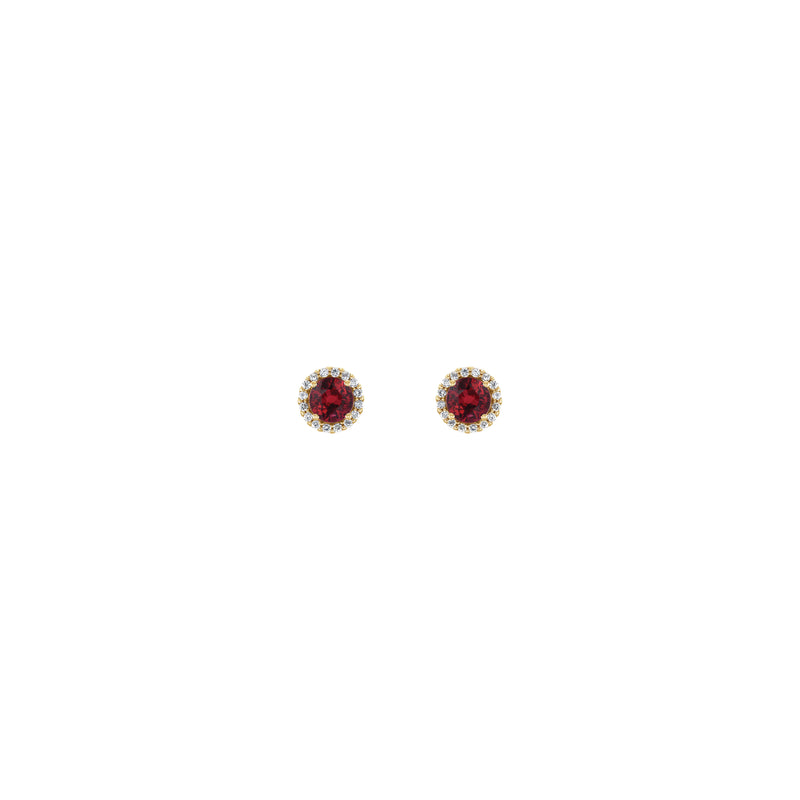 3.5 mm Round Ruby and Diamond Halo Stud Earrings