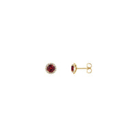 3.5 mm Round Ruby and Diamond Halo Stud Earrings