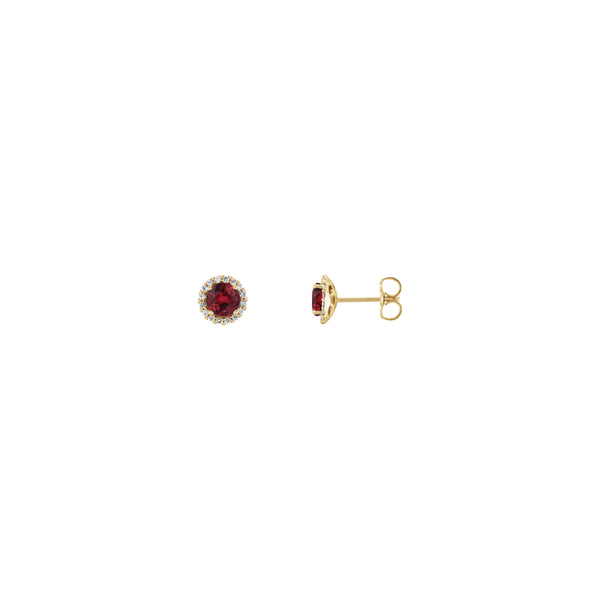 3.5 mm Round Ruby and Diamond Halo Stud Earrings