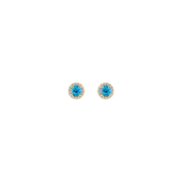 Swiss Blue Topaz Diamond Halo Stud Earrings