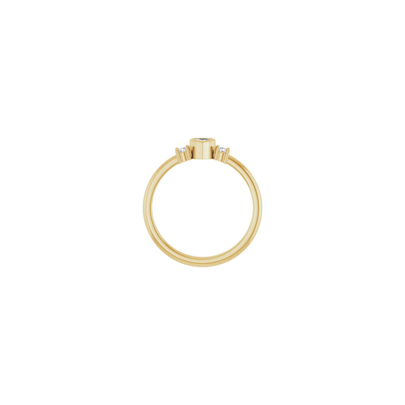 Setting view of a 14k yellow gold Bezel-Set Heart Diamond Three Stone Ring
