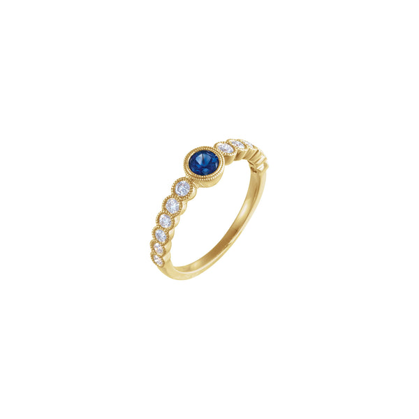 Blue Sapphire and Diamond Milgrain Bezel Ring (14K)