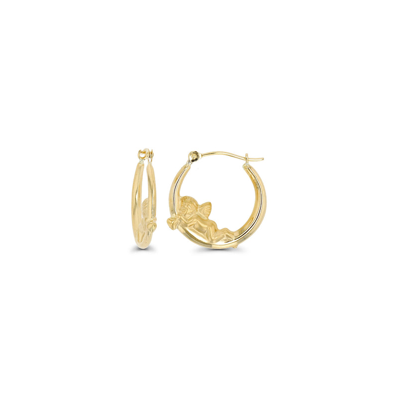 Cherub Baby Angel Hoop Earrings (14K)