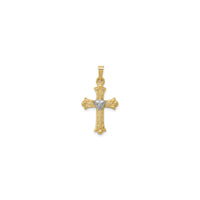 Diamond Embedded Heart Fleur de Lis Cross Pendant (14K)