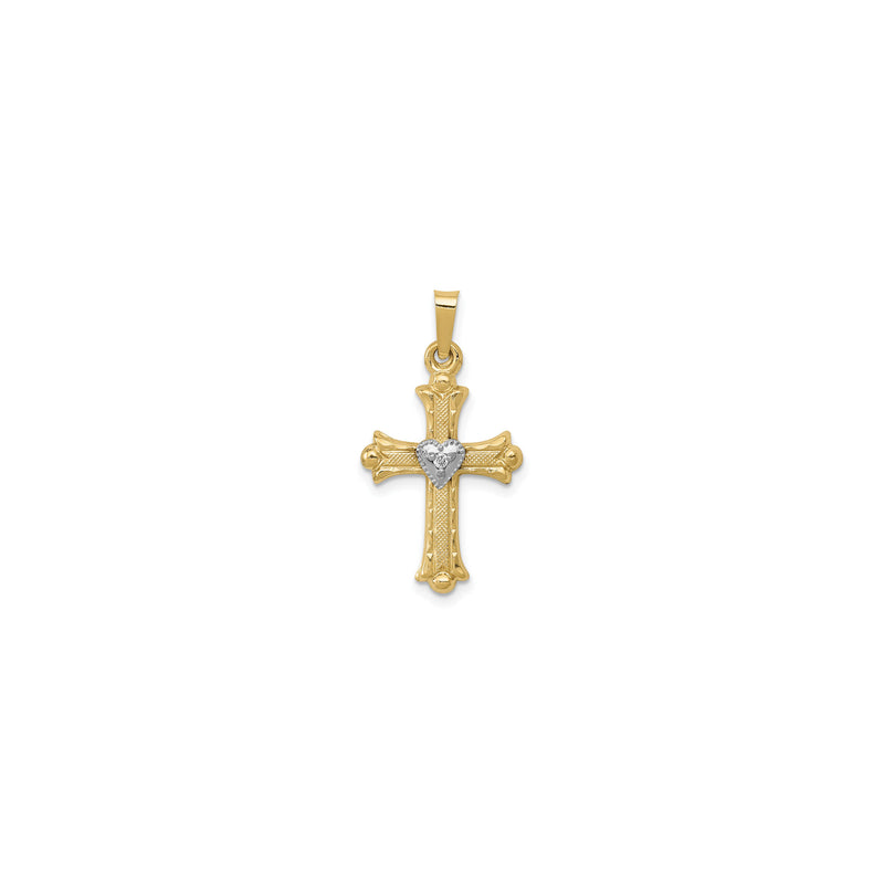 Diamond Embedded Heart Fleur de Lis Cross Pendant (14K)