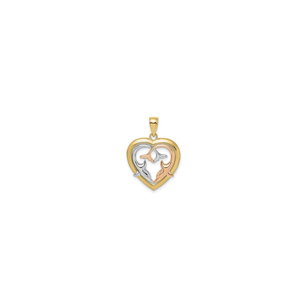 Dolphins In Heart Frame Pendant (14K)