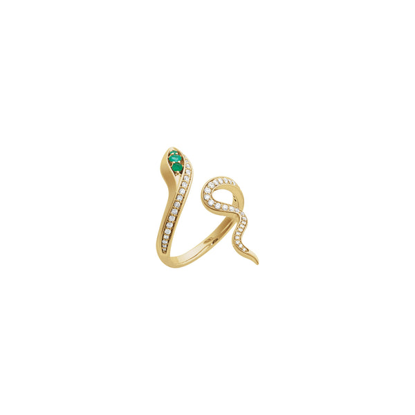 Emerald and White Diamond Snake Ring (14K)
