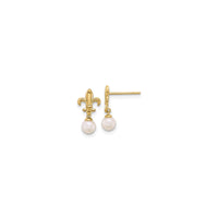 Fleur de Lis White Pearl Dangle Earrings (14K)