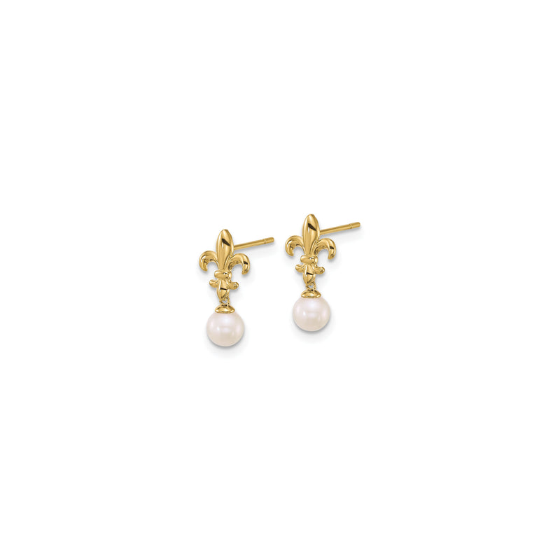 Fleur de Lis White Pearl Dangle Earrings (14K)