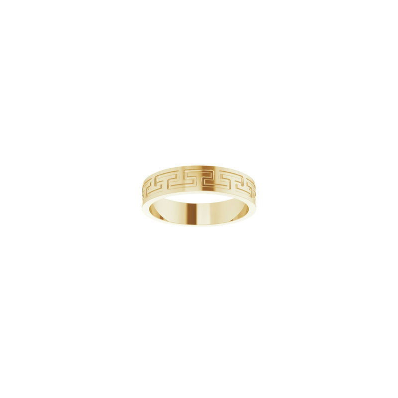Front view of a Greek Key patterned band made of 14K yellow gold