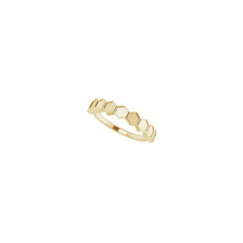 Diagonal view of a 14K yellow gold Hexagon Row Sequence Ring