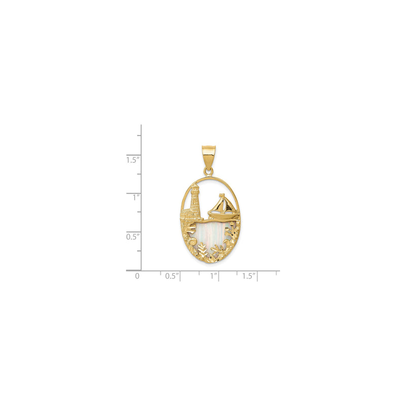 Lighthouse and Sailboat Opal Oval Pendant (14K)