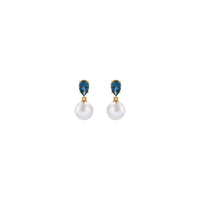 London Blue Topaz and White Akoya Pearl Dangle Earrings