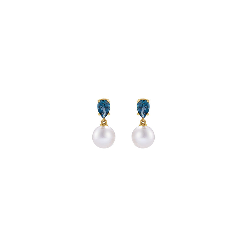 London Blue Topaz and White Akoya Pearl Dangle Earrings