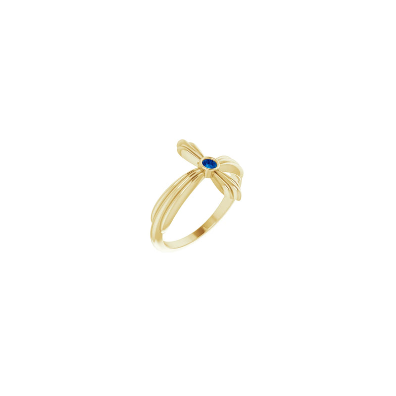 Natural Blue Sapphire Sideways Ribbed Cross Ring