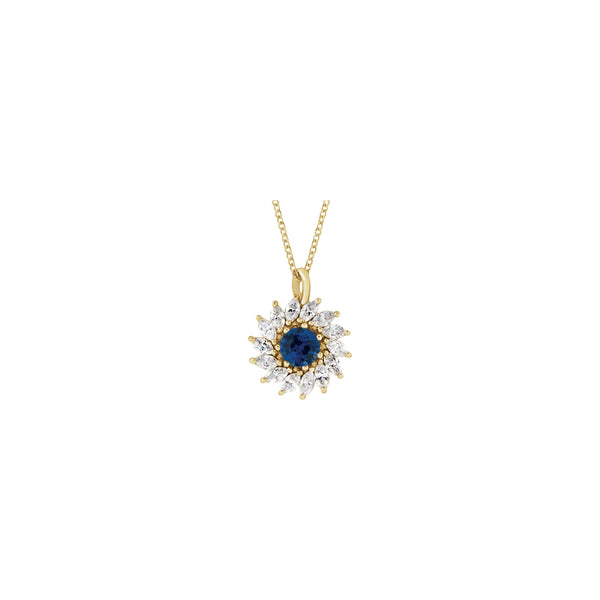 Natural Blue Sapphire and Marquise Diamond Halo Necklace