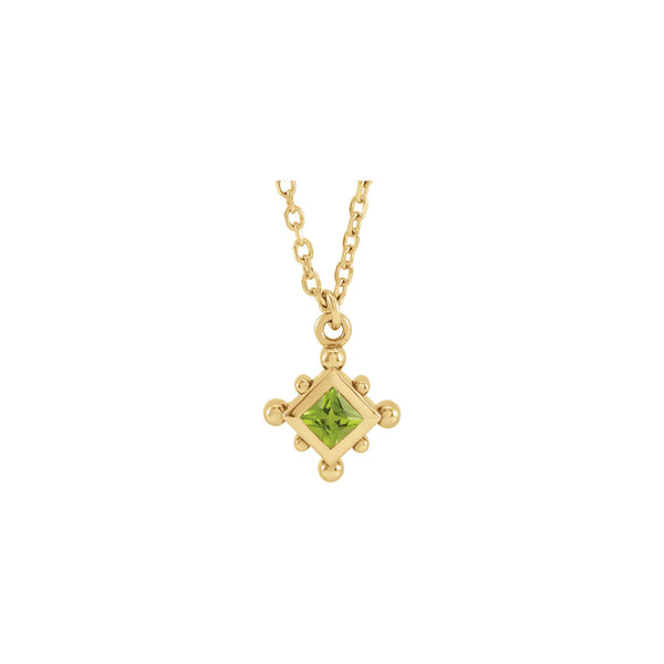 Natural Peridot Beaded Bezel Set Necklace (14K)