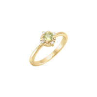 Natural Peridot and White Diamond Halo-Style Ring