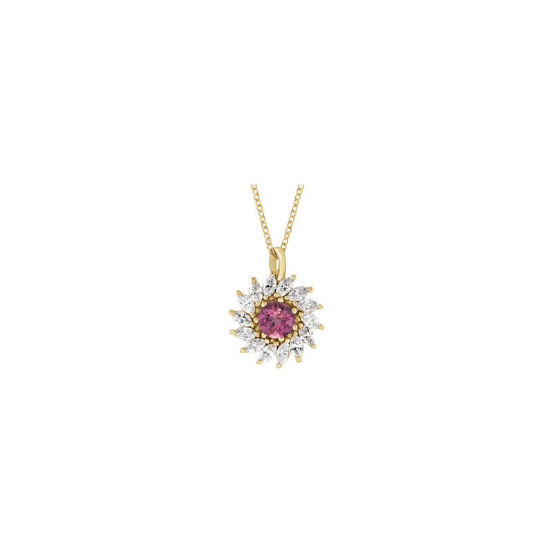 Natural Pink Tourmaline and Marquise Diamond Halo Necklace