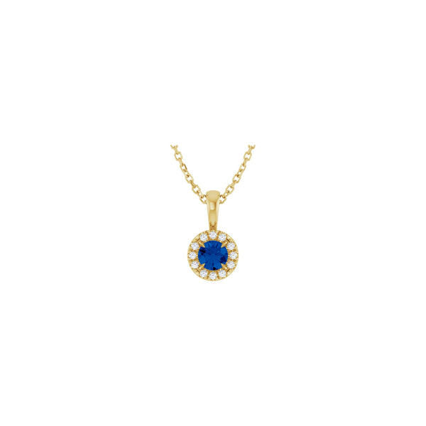 Natural Round Blue Sapphire and Diamond Halo Necklace