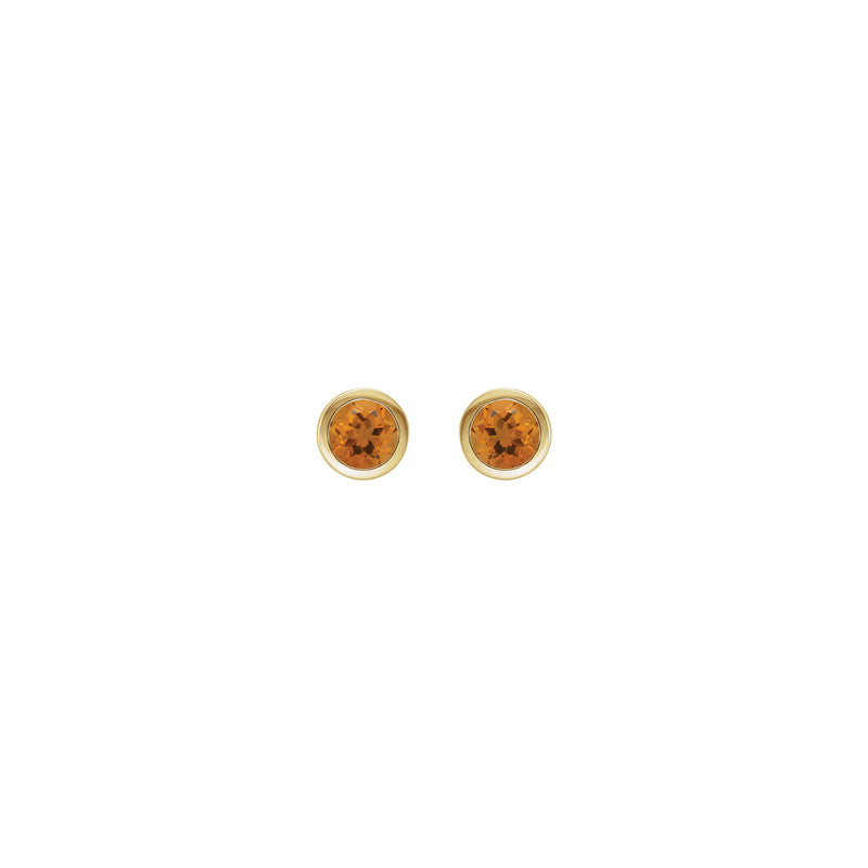 Natural Round Citrine Bezel Stud Earrings