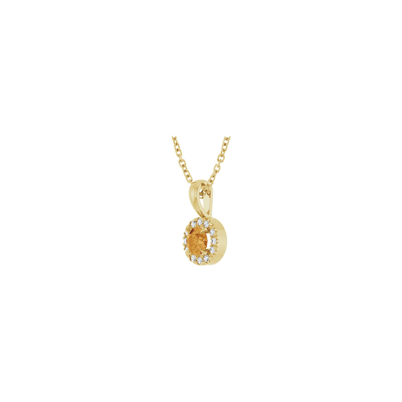 Natural Round Citrine and Diamond Halo Necklace