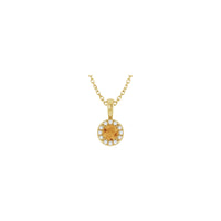 Natural Round Citrine and Diamond Halo Necklace