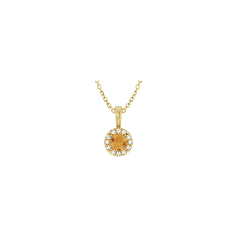 Natural Round Citrine and Diamond Halo Necklace