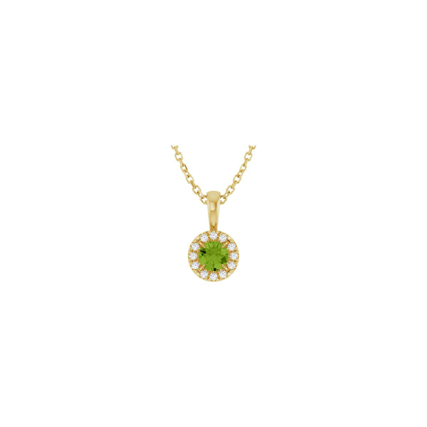 Natural Round Peridot and Diamond Halo Necklace