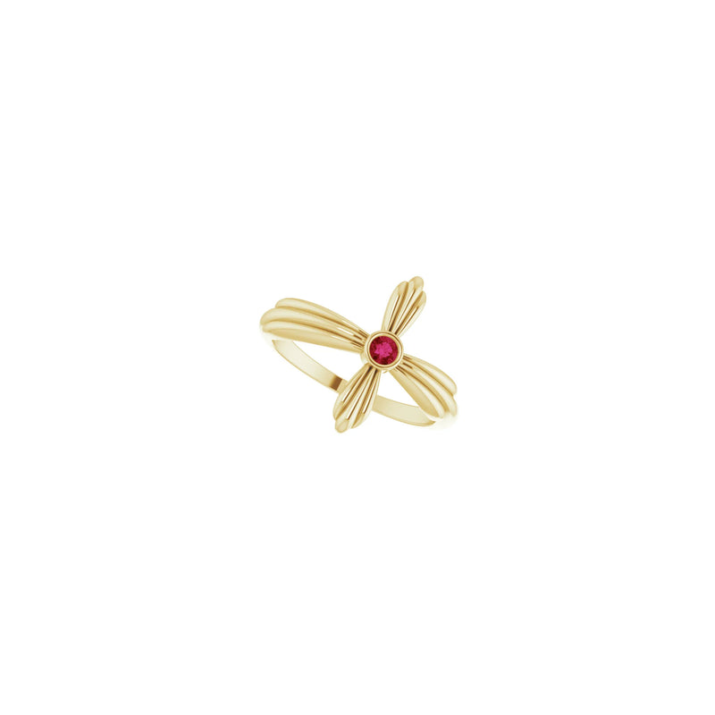 Natural Ruby Sideways Ribbed Cross Ring