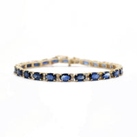 Oval Blue Sapphire and Diamond Eternity Golden Bracelet (14K)