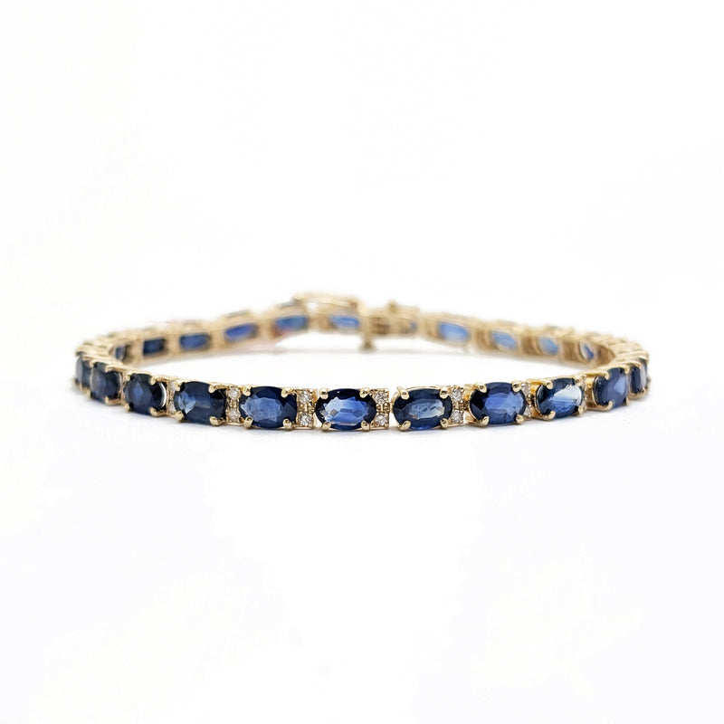 Oval Blue Sapphire and Diamond Eternity Golden Bracelet (14K)