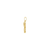 Side view of a playful cat pendant made with 14k yellow gold