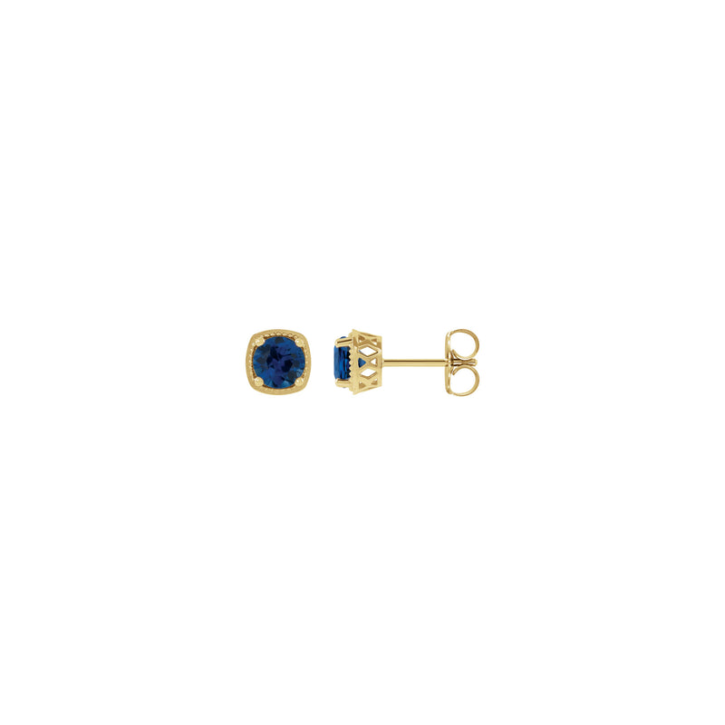 Round Blue Sapphire Beaded Cushion Setting Earrings