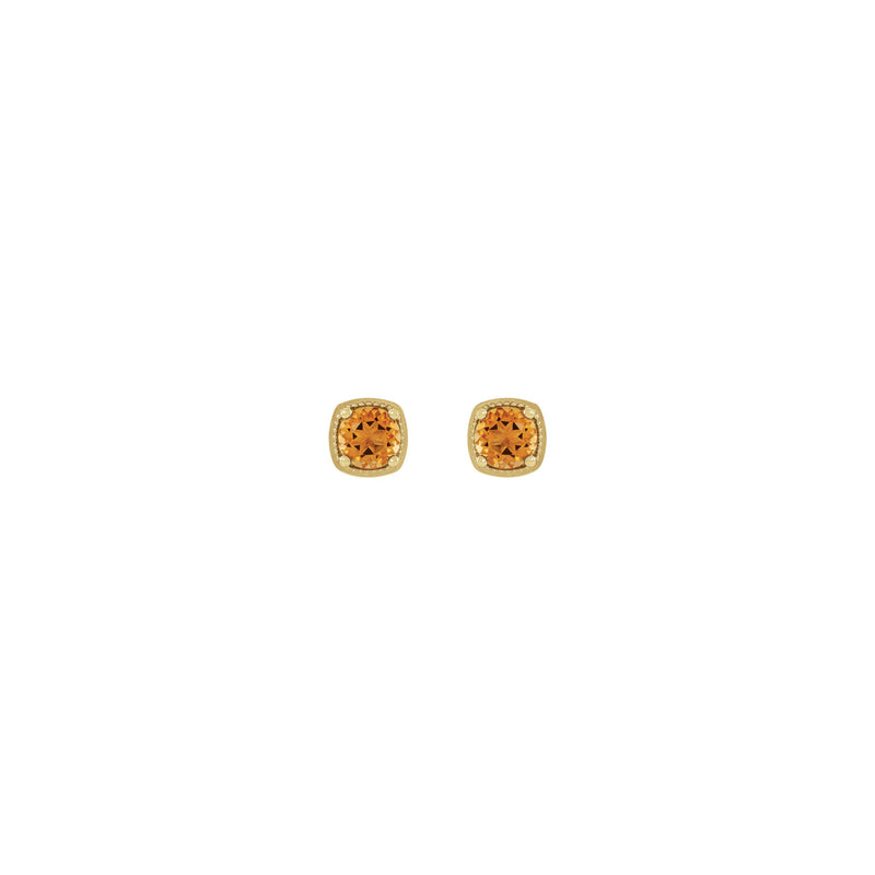 Round Citrine Beaded Cushion Setting Earrings